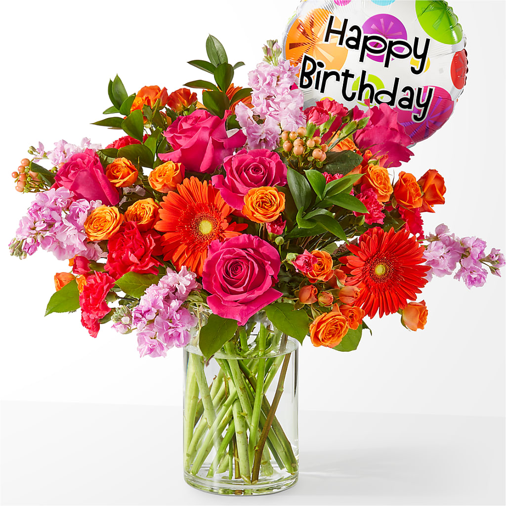 Fiesta Bouquet with Birthday Balloon – Two Flower Girls, Skokie IL