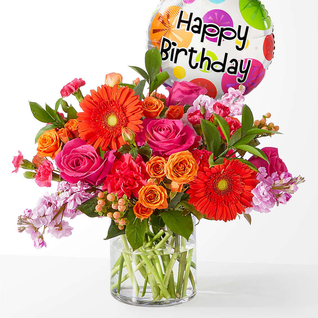 Fiesta Bouquet with Birthday Balloon – Two Flower Girls, Skokie IL