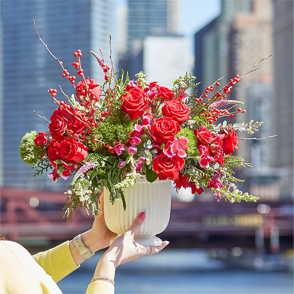 Big Red Bow Bouquet – Two Flower Girls, Skokie IL