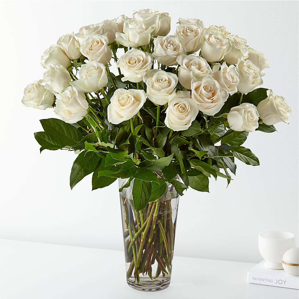 Long Stem White Rose Bouquet – Two Flower Girls, Skokie IL