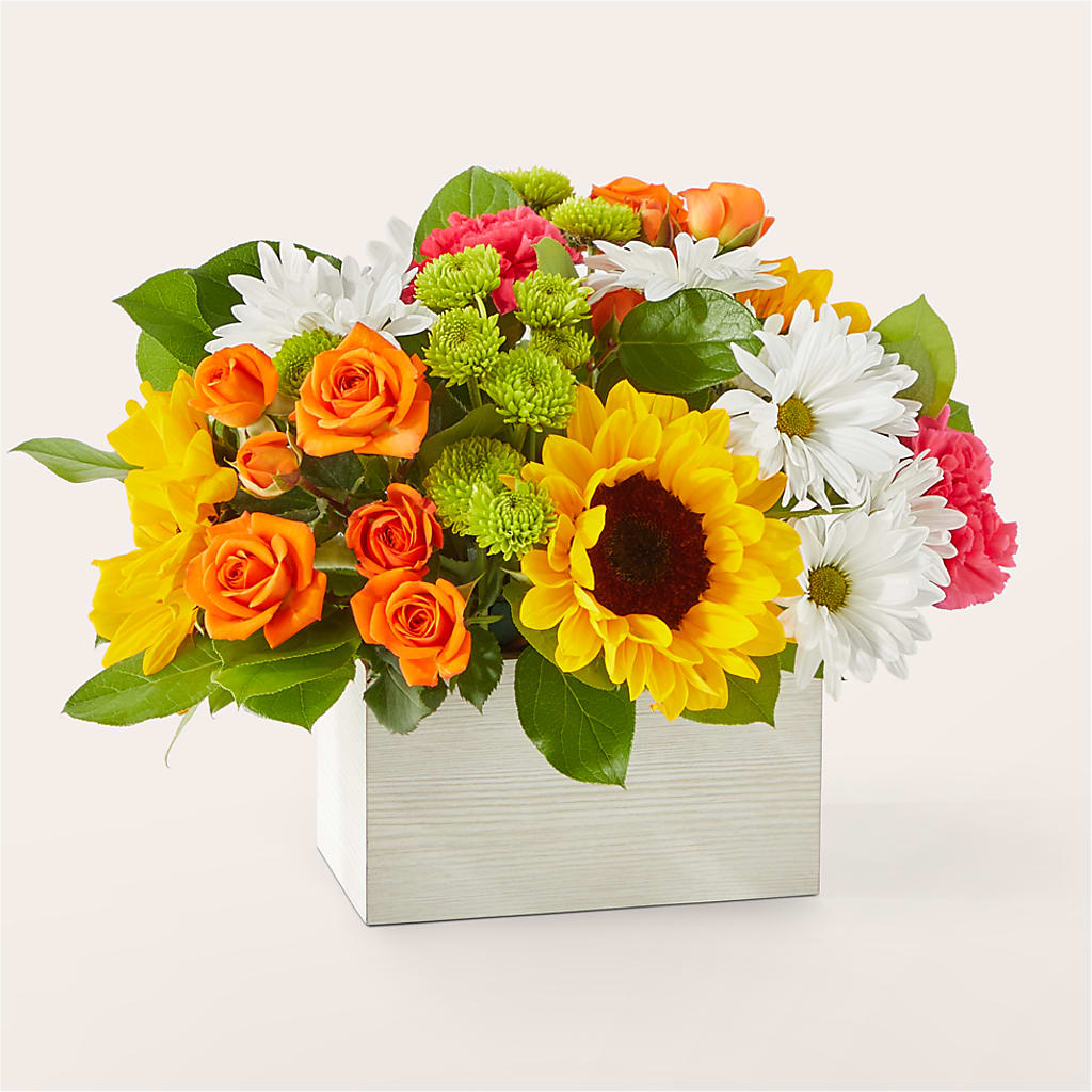 Sun-drenched Blooms Box Bouquet – Two Flower Girls, Skokie IL