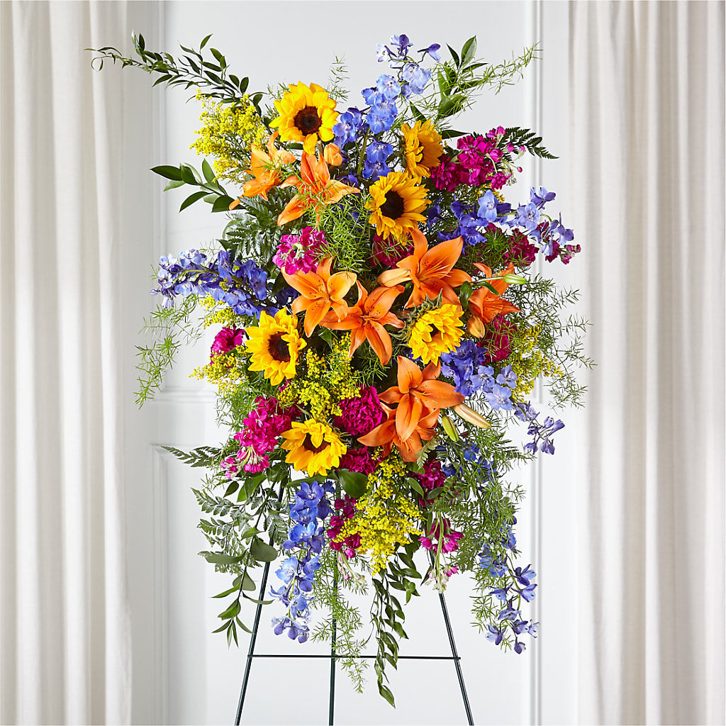 Sunlit Memories Standing Spray (Standard) – Two Flower Girls, Skokie IL