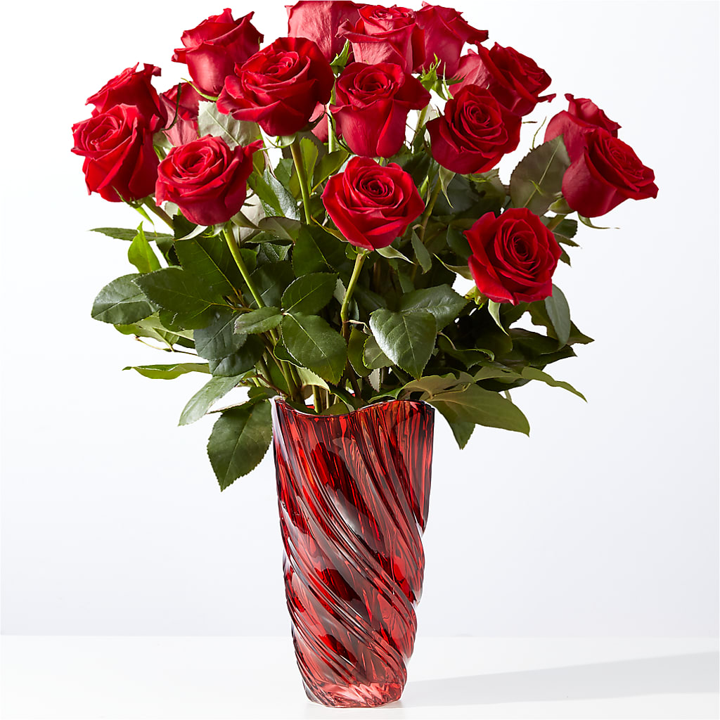 Classic Love Red Rose Bouquet with Luxe Swirl Vase – Two Flower Girls, Skokie IL