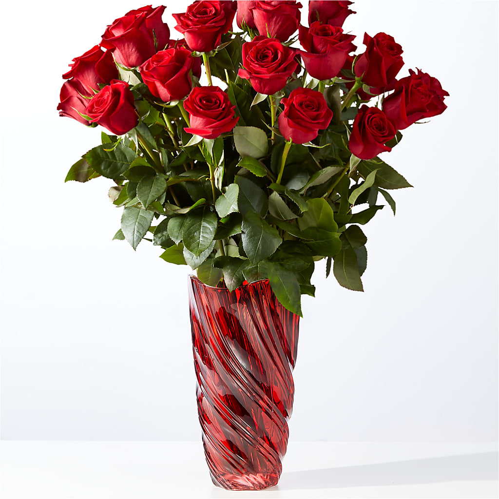 Classic Love Red Rose Bouquet with Luxe Swirl Vase – Two Flower Girls, Skokie IL