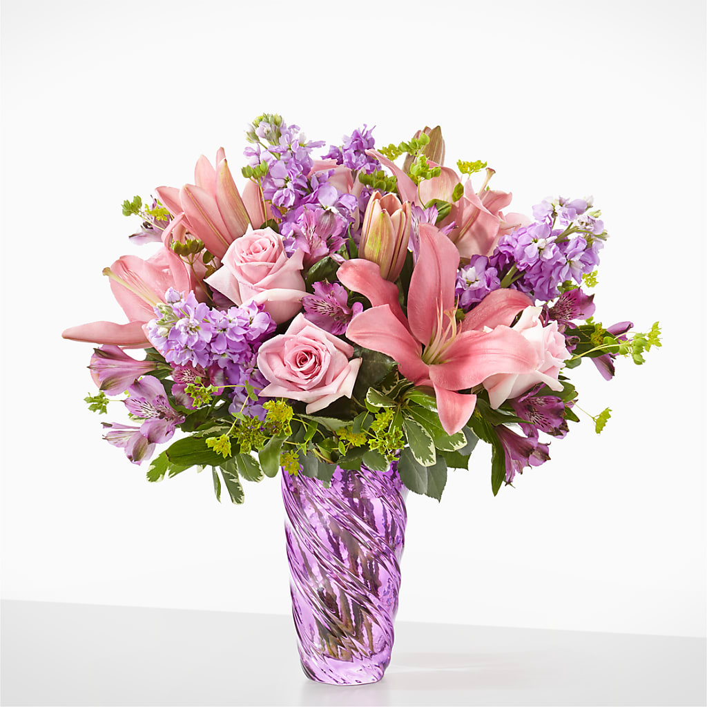 Precious Petals Bouquet with Luxe Swirl Vase – Two Flower Girls, Skokie IL