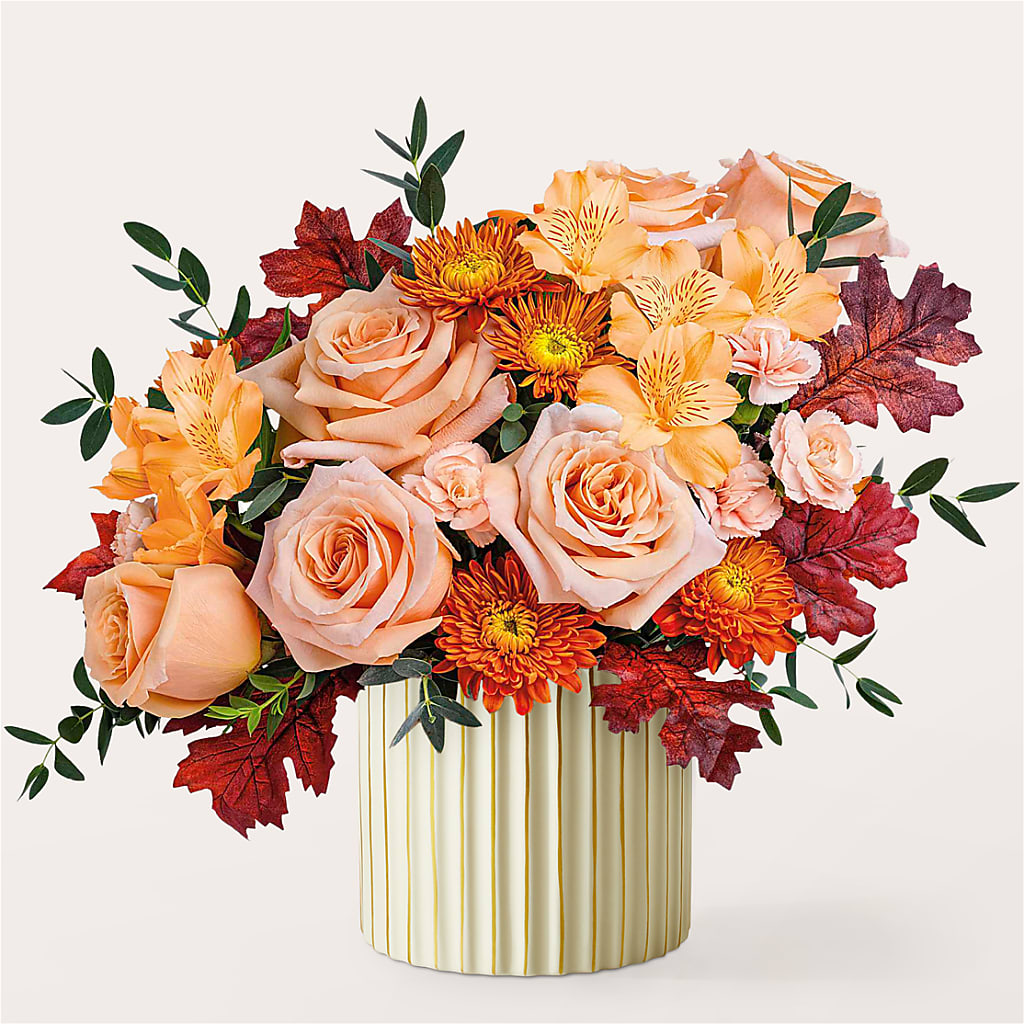Spiced Latte Bouquet with Ivory Vase – Two Flower Girls, Skokie IL