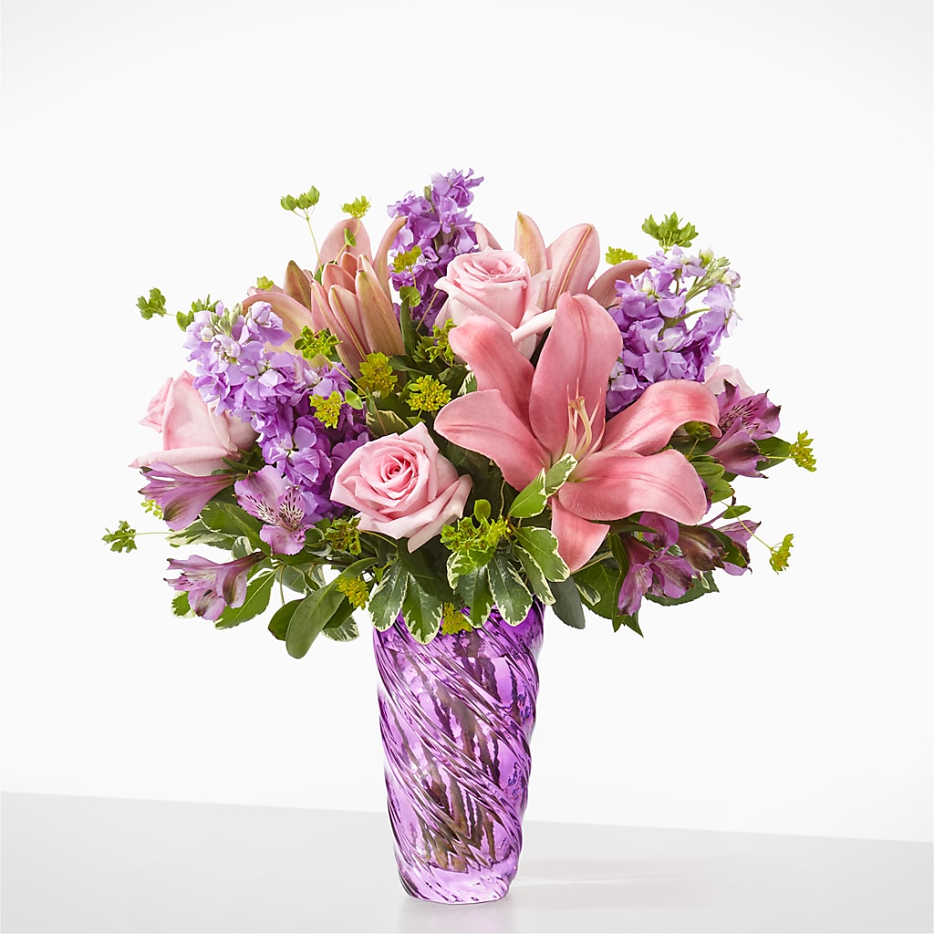 Precious Petals Bouquet with Luxe Swirl Vase – TWO FLOWER GIRLS, Skokie IL