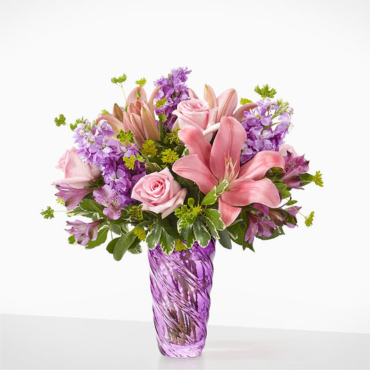 Precious Petals Bouquet with Luxe Swirl Vase – TWO FLOWER GIRLS, Skokie IL