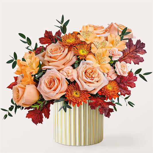 Spiced Latte Bouquet with Ivory Vase –  Two Flower Girls, Skokie IL